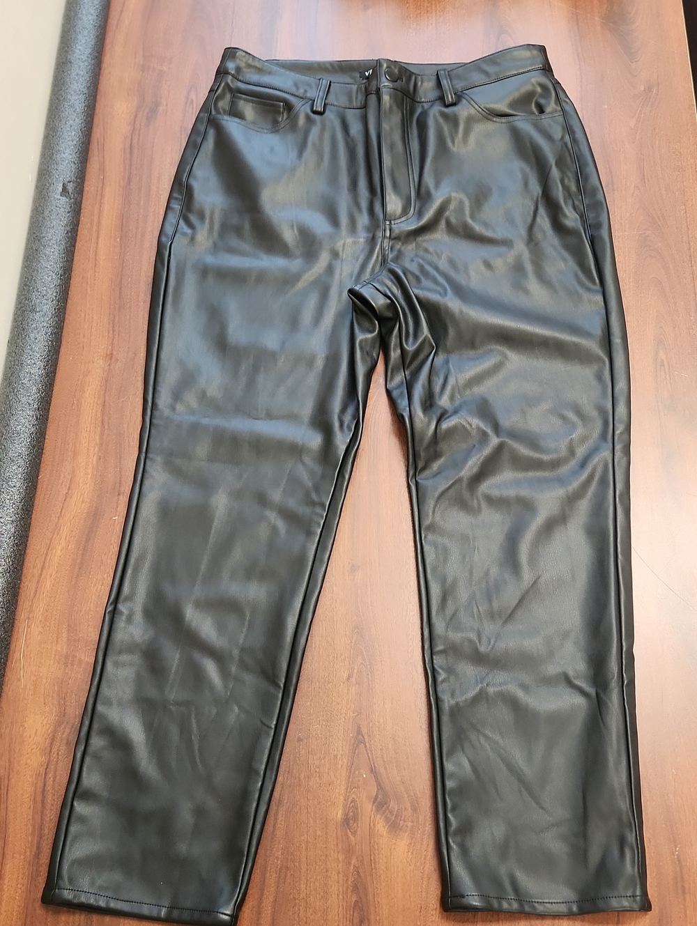 VENUS Black Faux Leather Straight Leg Pants